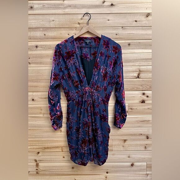 Rag & Bone Size 2 Burgundy Floral Velvet Burnout Slinky Eloise Mini Dress - Picture 1 of 14